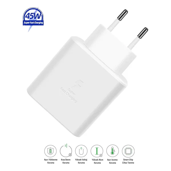 Samsung Galaxy S25 Fe Uyumlu 45w Type-C Girişli Super Hızlı Şarj Cihazı Adaptör - Ithalatçı Garantili - Beyaz - Görsel 4