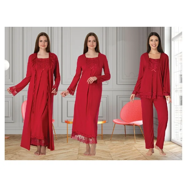 Dvina Effortt Lohusa 4'lü Set - Sabahlık/Pijama Takımı/Gecelik Lacivert - 3046 - Görsel 5