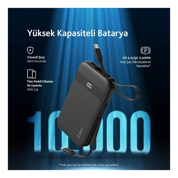 Ttec Recharger Pro Lcd 2bb225s 10000 mAh Hızlı Şarj Powerbank - Görsel 2