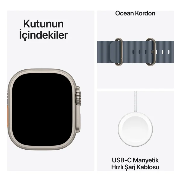 Apple Watch Ultra 3 GPS + Cellular 49mm Natürel Titanyum Kasa Ve Demir Mavisi Ocean Kordon Akıllı Saat - Görsel 9