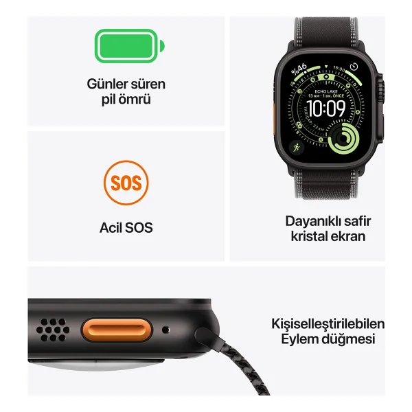 Apple Watch Ultra 3 GPS + Cellular 49mm Natürel Titanyum Kasa Ve Demir Mavisi Ocean Kordon Akıllı Saat - Görsel 5
