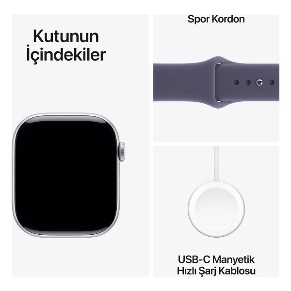 Apple Watch Series 11 GPS 42mm Gümüş Rengi Alüminyum Kasa Ve Sis Moru Spor Kordon Akıllı Saat - Görsel 8
