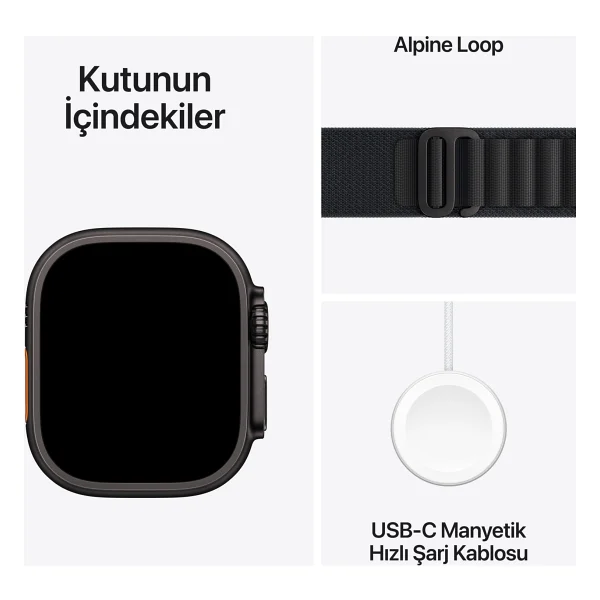 Apple Watch Ultra 3 GPS + Cellular 49mm Siyah Titanyum Kasa Ve Siyah Alpine Loop Kordon Akıllı Saat - Görsel 7