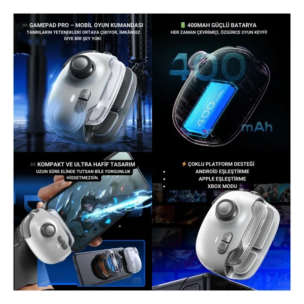 Coofbe Profesyonel 400mah Type-C Girişli Mobil Oyun Kolu Telefon Joystick Telefon Ateş Tetik Gamepad Joystick - Görsel 5