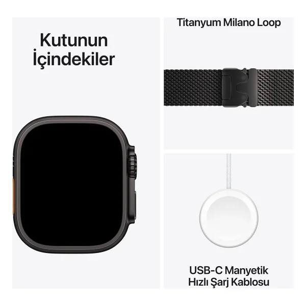 Apple Watch Ultra 3 GPS + Cellular 49mm Siyah Titanyum Kasa Ve Siyah Titanyum Milano Loop Kordon Akıllı Saat - Görsel 7