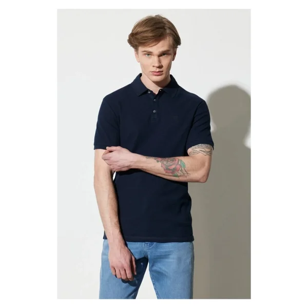 Wrangler Regular Fit Normal Kesim %100 Pamuk Polo Yaka Haki Tişört - Lacivert - Görsel 3