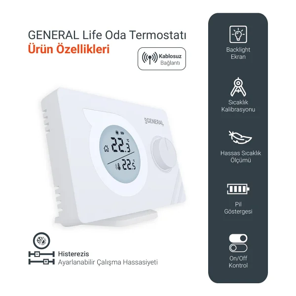 General Life Mitra Ht220s Rf Kablosuz Oda Termostatı - Görsel 3