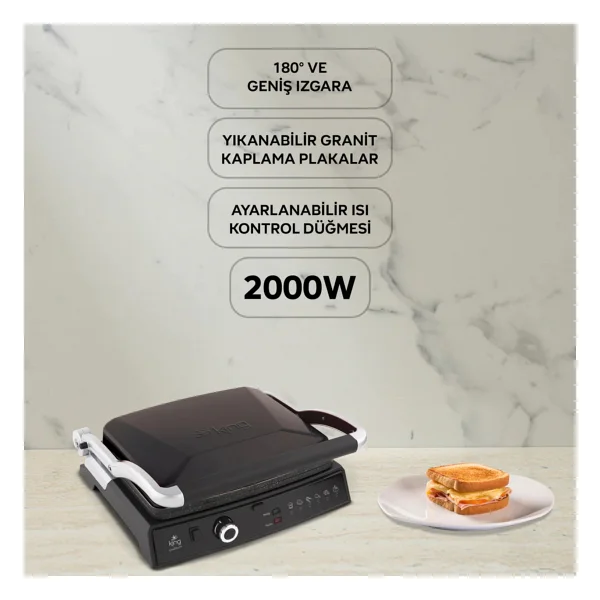 King K 462 Grillmaster Siyah 2000 W Granit Tost Makinesi - Görsel 3