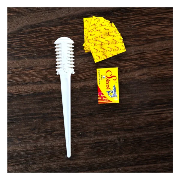 Croc Su02 Beyaz Saç Kesim Usturası -Jiletli Tarak(+5 Adet Jilet) - Görsel 2