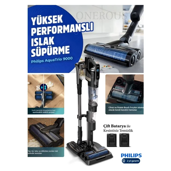Philips 90 Dk Kesintisiz Temizlik Çift Bataryalı 9000 Serisi Aqua Trio Islak & Kuru Ve Mop Özellikli Istasyonlu Dikey Süpürge - Antrasit - Gri - Görsel 9