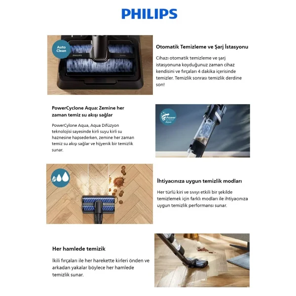 Philips 90 Dk Kesintisiz Temizlik Çift Bataryalı 9000 Serisi Aqua Trio Islak & Kuru Ve Mop Özellikli Istasyonlu Dikey Süpürge - Antrasit - Gri - Görsel 3