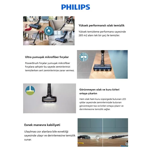 Philips 90 Dk Kesintisiz Temizlik Çift Bataryalı 9000 Serisi Aqua Trio Islak & Kuru Ve Mop Özellikli Istasyonlu Dikey Süpürge - Antrasit - Gri - Görsel 4