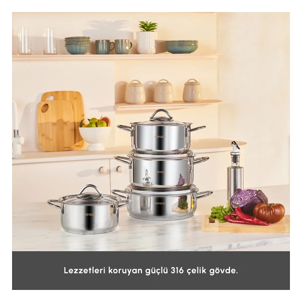 Karaca Sakura Powersteel 8 Parça 316 Çelik Tencere Seti - Görsel 8