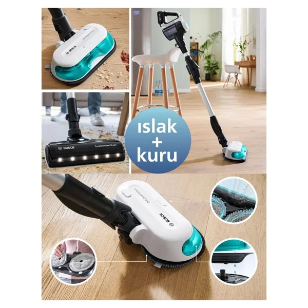 Bosch Mop Ve Süpürme Islak-Kuru Temizlik, Güçlü Emiş,Hafif Tasarım Ve Uzun Pil Ömrü Motor 10 Yıl Garanti - Beyaz - Görsel 10