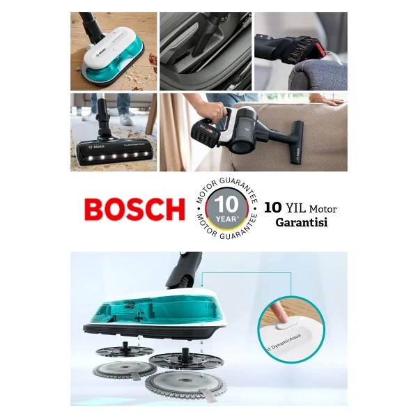 Bosch Mop Ve Süpürme Islak-Kuru Temizlik, Güçlü Emiş,Hafif Tasarım Ve Uzun Pil Ömrü Motor 10 Yıl Garanti - Beyaz - Görsel 8