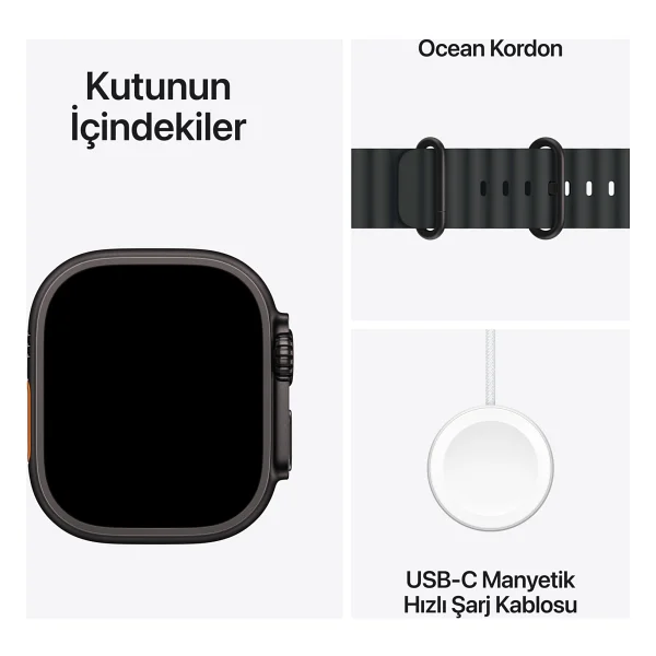 Apple Watch Ultra 3 GPS + Cellular 49mm Siyah Titanyum Kasa Ve Siyah Ocean Kordon Akıllı Saat - Görsel 7