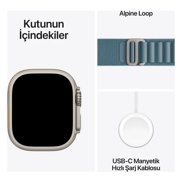 Apple Watch Ultra 3 GPS + Cellular 49mm Natürel Titanyum Kasa Ve Açık Mavi Alpine Loop Kordon Akıllı Saat - Görsel 7