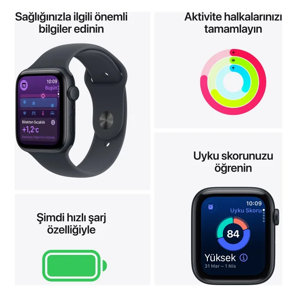 Apple Watch Se 3 GPS 44mm Gece Yarısı Alüminyum Kasa Ve Gece Yarısı Spor Kordon Akıllı Saat - Görsel 5