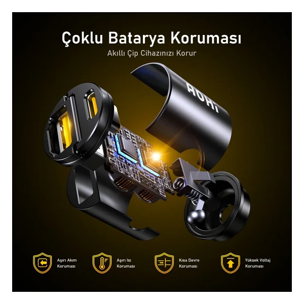 Aohi Superauto 65 W Type-C LED Kablolu Hızlı Araç Şarj Aleti - Görsel 5
