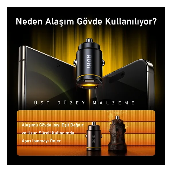 Aohi Superauto 65 W Type-C LED Kablolu Hızlı Araç Şarj Aleti - Görsel 6