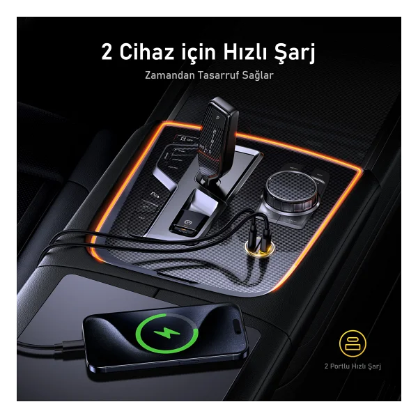 Aohi Superauto 65 W Type-C LED Kablolu Hızlı Araç Şarj Aleti - Görsel 10