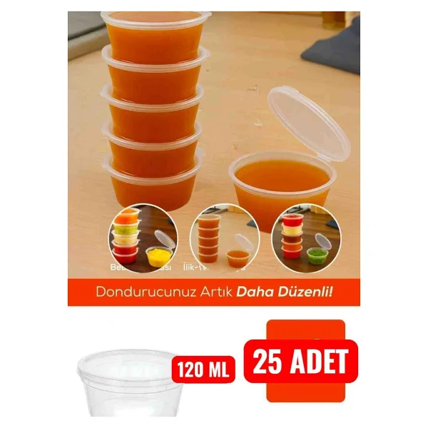 25 Adet 60 Cc Kapaklı Sızdırmaz Sos Kabı,Et Suyu ,Tavuk Suyu , Bulyonluk , Derin Donduruculuk Tekrar Kullanılabilen Sert Plastikten Üretilmiştir - 60 Ml - Görsel 5