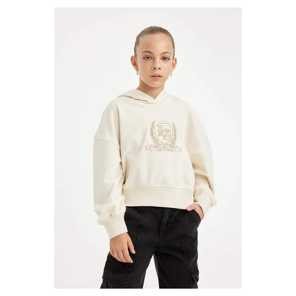 Defacto Kız Çocuk Oversize Geniş Kalıp Kapüşonlu İşlemeli Sweatshirt D2885a824wn - Görsel 7