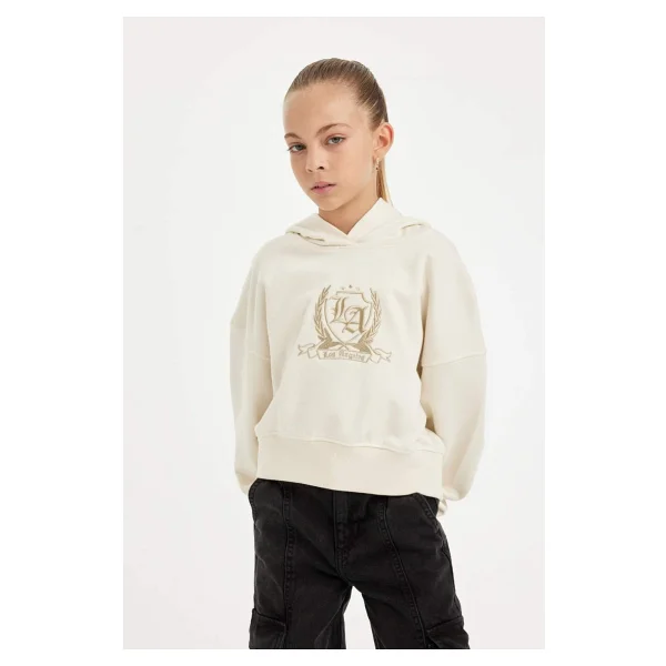 Defacto Kız Çocuk Oversize Geniş Kalıp Kapüşonlu İşlemeli Sweatshirt D2885a824wn - Görsel 10