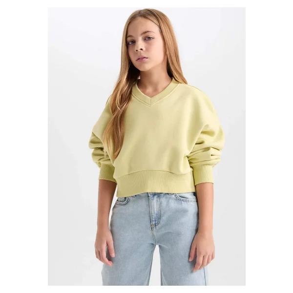 Defacto Kız Çocuk Cropped Fit V Yaka Basic Düz Sweatshirt D7047a824wn - Görsel 7