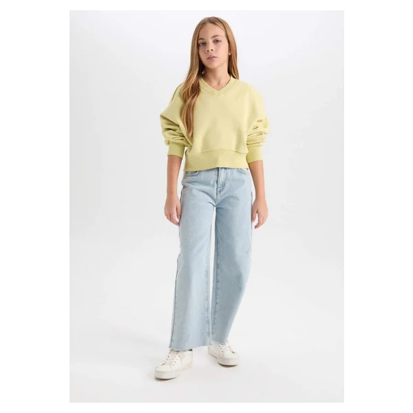 Defacto Kız Çocuk Cropped Fit V Yaka Basic Düz Sweatshirt D7047a824wn - Görsel 8