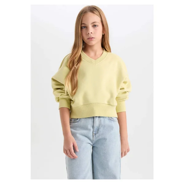 Defacto Kız Çocuk Cropped Fit V Yaka Basic Düz Sweatshirt D7047a824wn - Görsel 9