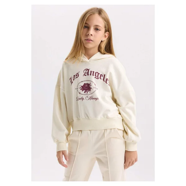 Defacto Kız Çocuk Ekru Oversize Geniş Kalıp Kapüşonlu Baskılı Sweatshirt D7041a824wn - Görsel 7