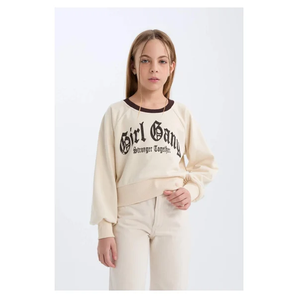Defacto Kız Çocuk Relax Fit Bisiklet Yaka Baskılı İçi Yumuşak Tüylü Sweatshirt D7042a824wn - Görsel 8