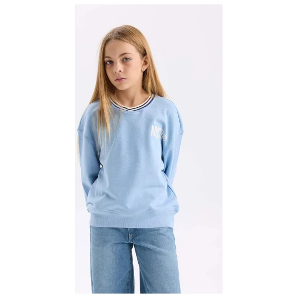 Defacto Kız Çocuk Relax Fit V Yaka Baskılı Sweatshirt D6987a824wnbe734 Mavi - Görsel 9