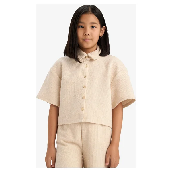 Defacto Kız Çocuk Relax Fit Polo Yaka Basic Düz Selanik Kumaş Kısa Kollu Gömlek E1102a825sm - Bej-Bg286 - 5 - 6 Yaş - Görsel 6