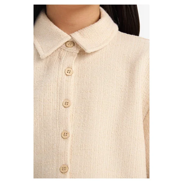 Defacto Kız Çocuk Relax Fit Polo Yaka Basic Düz Selanik Kumaş Kısa Kollu Gömlek E1102a825sm - Bej-Bg286 - 5 - 6 Yaş - Görsel 9
