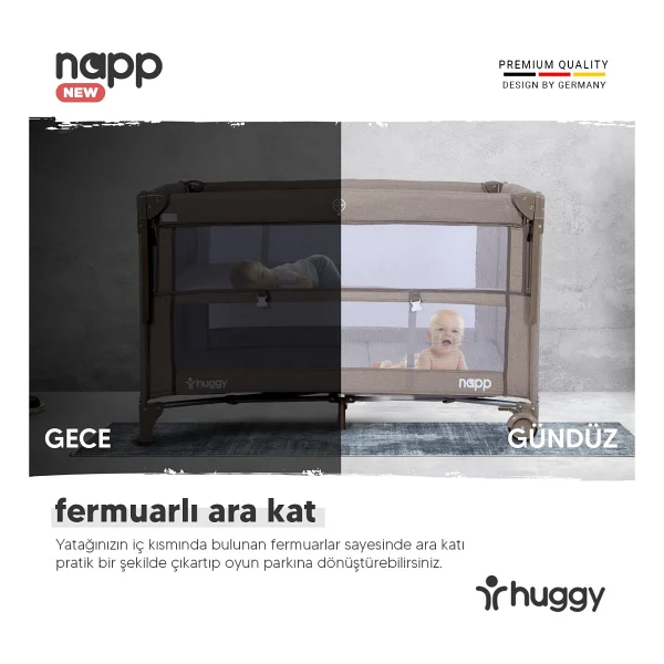 Huggy Napp 6 İn 1 Gri Anne Yanı Park Yatak - Görsel 4