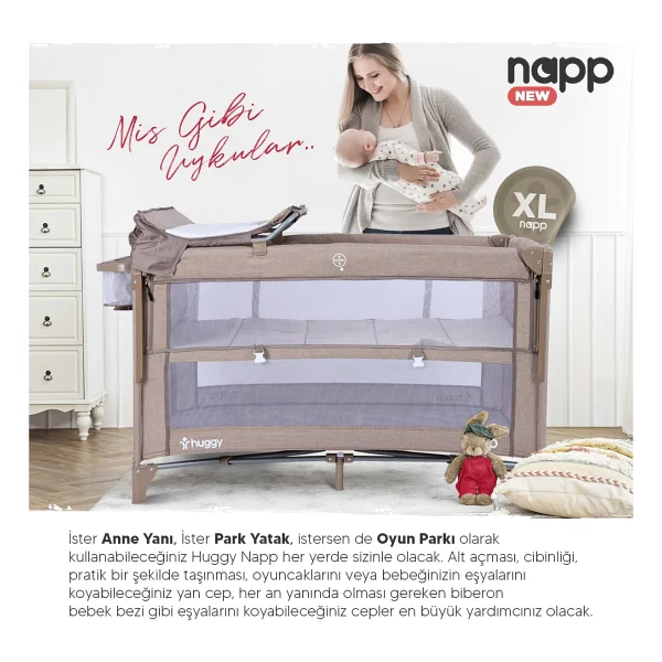 Huggy Napp 6 İn 1 Gri Anne Yanı Park Yatak - Görsel 5