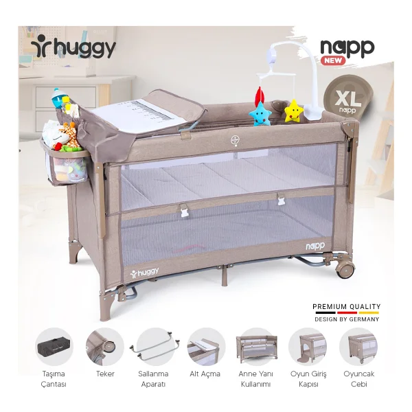 Huggy Napp 6 İn 1 Gri Anne Yanı Park Yatak - Görsel 6