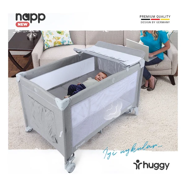 Huggy Napp 6 İn 1 Gri Anne Yanı Park Yatak - Görsel 8