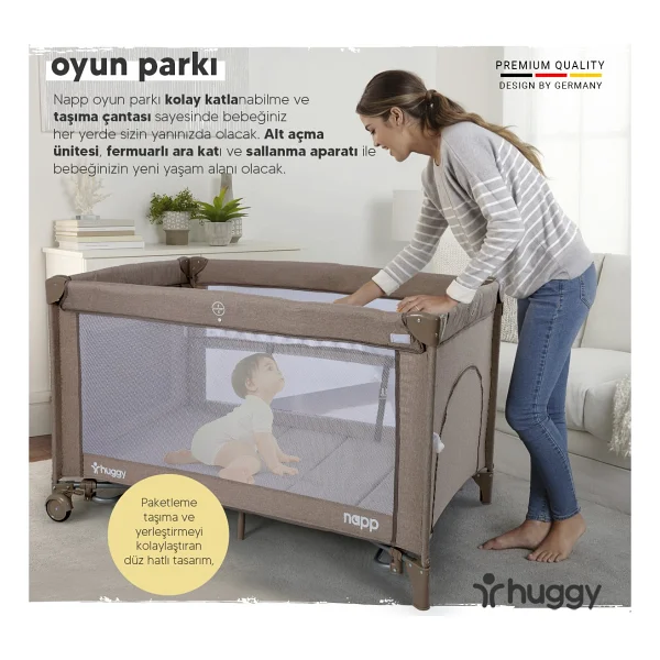Huggy Napp 6 İn 1 Gri Anne Yanı Park Yatak - Görsel 9