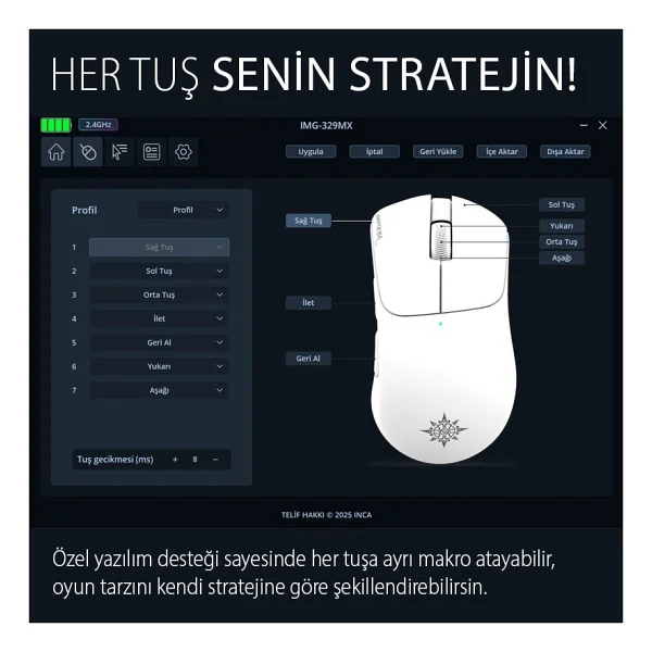 Inca Empousa Img-329mx RGB Şarjlı Kablolu/Kablosuz Lazer Oyuncu Mouse - Görsel 7