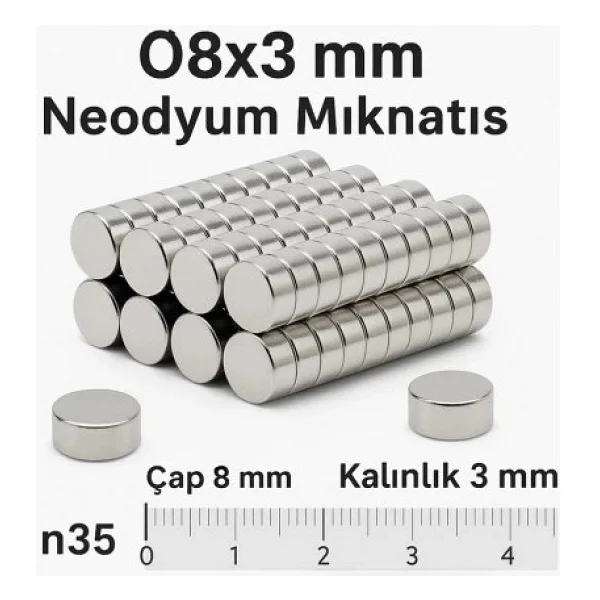5 Adet 8x3mm Yuvarlak Neodyum Mıknatıs Güçlü Nikel Kaplamalı Kaliteli Dayanıklı Magnet - Görsel 6