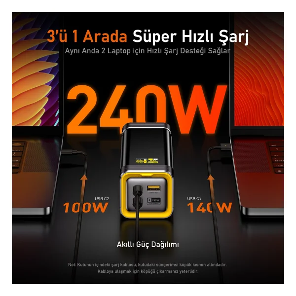 Aohi 27.600 mAh 240w Powerbank, Youth 3 Portlu Şarj Adaptörü - Görsel 10