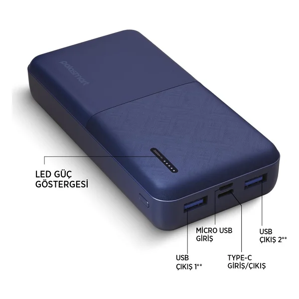 PoloSmart PBS132 Lacivert 20000 mAh Powerbank - Görsel 3