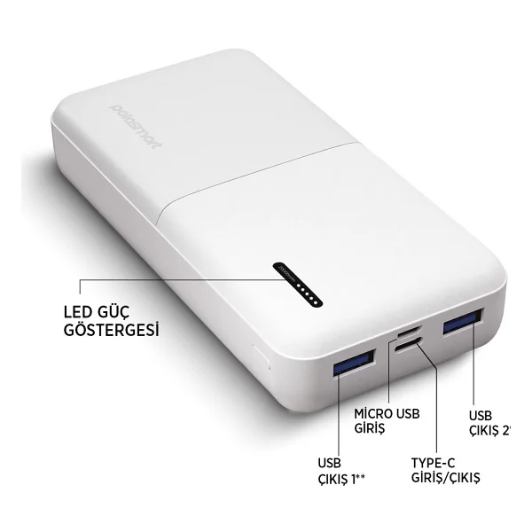PoloSmart PBS132 Beyaz 20000 mAh Powerbank - Görsel 3
