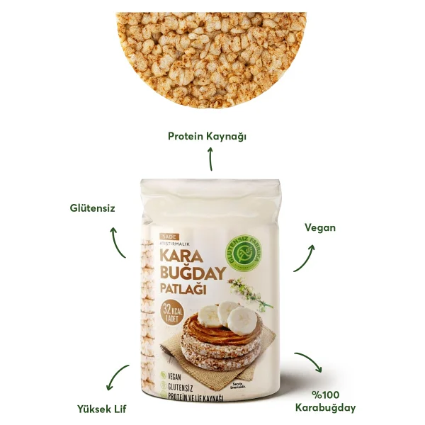 Glutensiz Fabrika Karabuğday Patlağı Sade 100 G X 6 Paket (Glütensiz & Vegan) - 600 Gr - Görsel 3