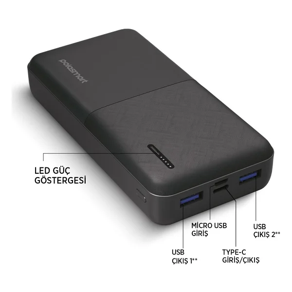 PoloSmart PBS132 Gri 20000 mAh Powerbank - Görsel 3