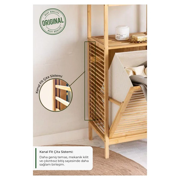Digithome Bambu Kirli Sepetli 3 Raflı Çok Amaçlı Banyo Düzenleyici Çamaşır Sepeti Organizer Db-0002 - Görsel 5