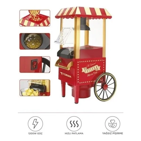 Yağsız Mısır Patlatma Popcorn Makinesi Kırmızı - Çok Renkli - Görsel 8